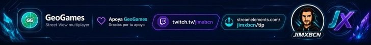 Banner de apoyo de GeoGames con JimXBCN. Suscríbete en Twitch, anima con Bits o invita un café.
